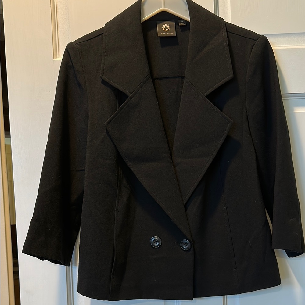 Black Double-Breasted Blazer with Satin Lapels